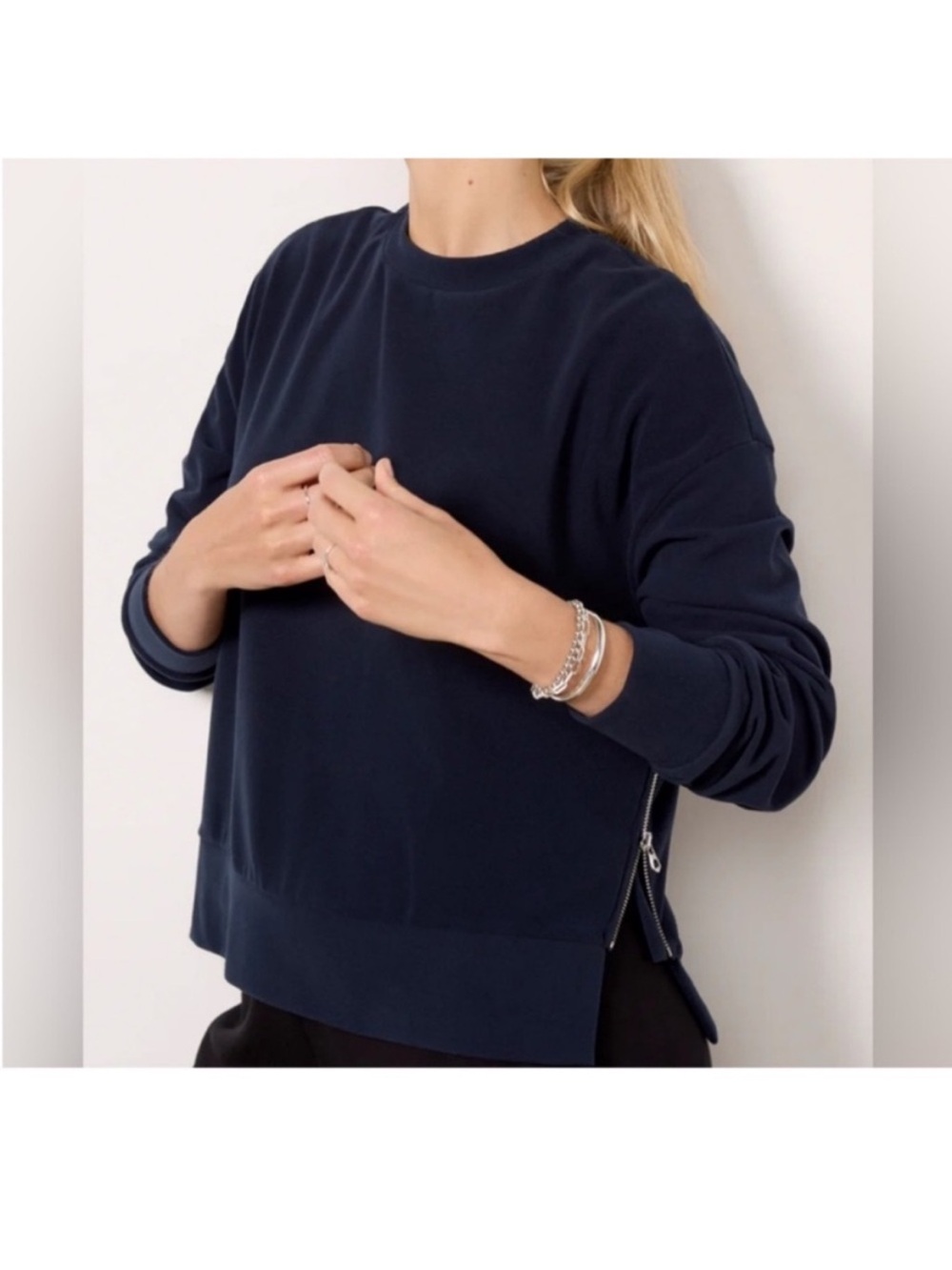 Varley Navy Horton Side Zip Midlayer Brushed Rib Women’s Sweatshirt Medium
